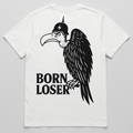 Born Loser Vulture Mark tee, vulture and helmet back print on a white shirt